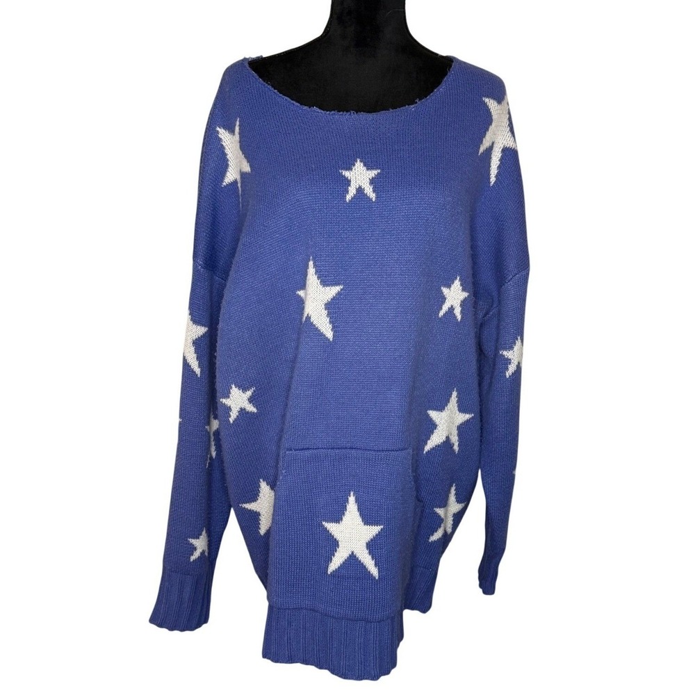 Boho Blue Star Oversized Sweater